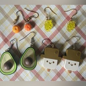 Cute Food-Themed Earring Set – Avocado, Orange, ice cream，Grapes